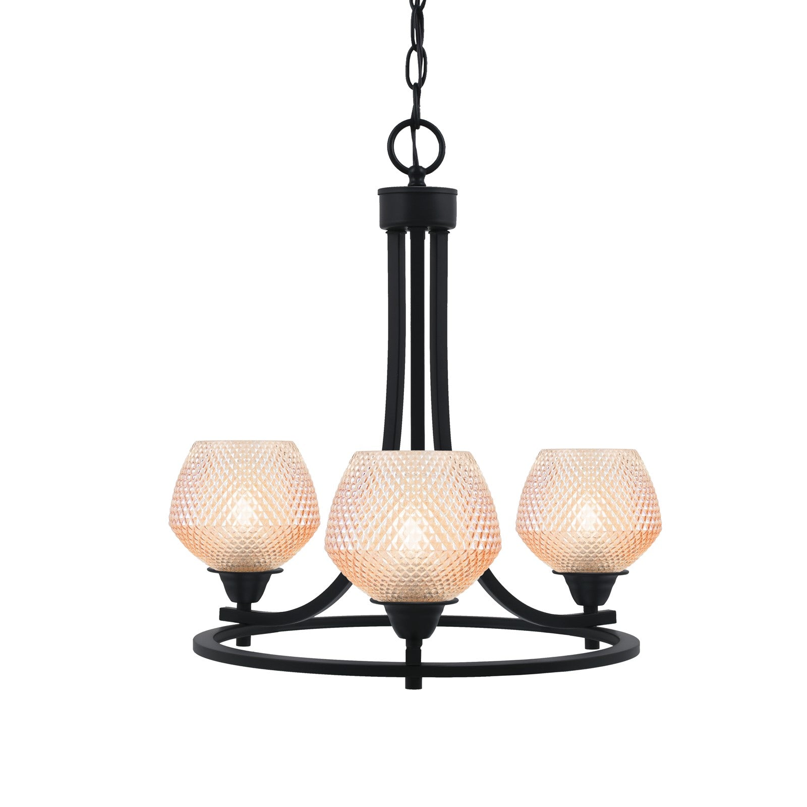 Toltec Paramount 17in 3-Light Uplight Chandelier | Modern Matte Black Steel and Amber Textured Glass | Dining Room & Entryway | 17 x 17 in | Model 3403-MB-4623