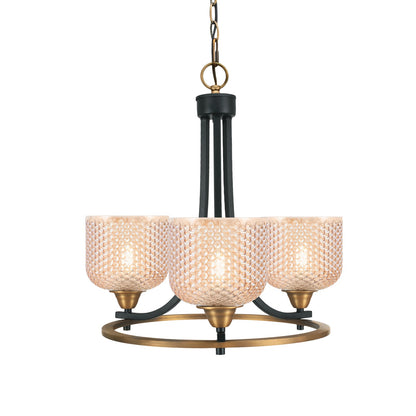 Toltec Paramount 17in 3-Light Uplight Chandelier | Modern Matte Black and Brass with Amber Glass | Dining Room & Entryway | 17 x 17 in | Model 3403-MBBR-4613