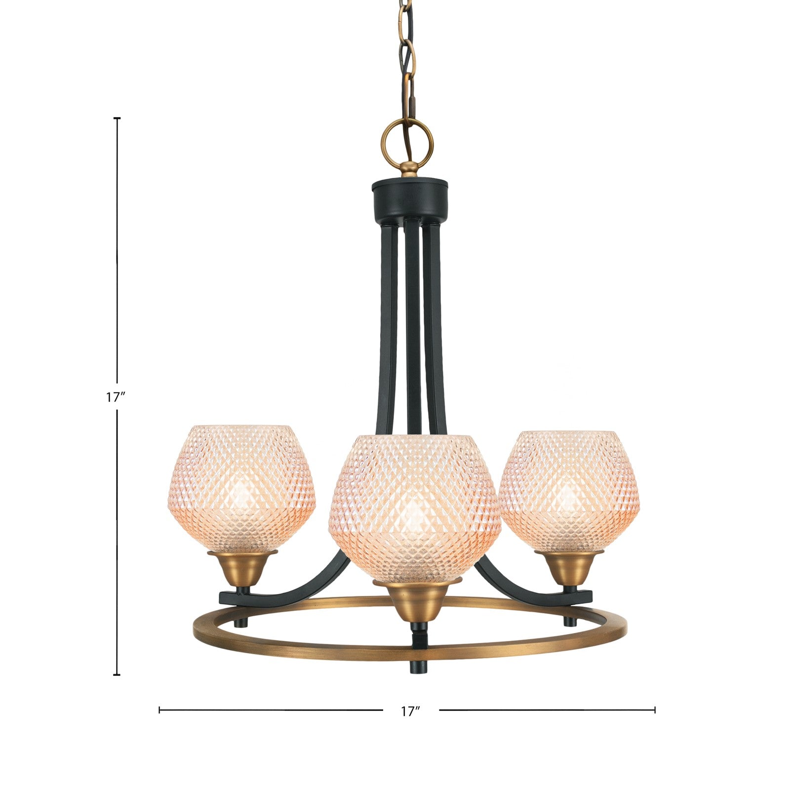 Toltec Paramount 17in 3-Light Uplight Chandelier | Modern Matte Black & Brass Steel and Amber Textured Glass | Dining Room & Entryway | 17 x 17 in | Model 3403-MBBR-4623