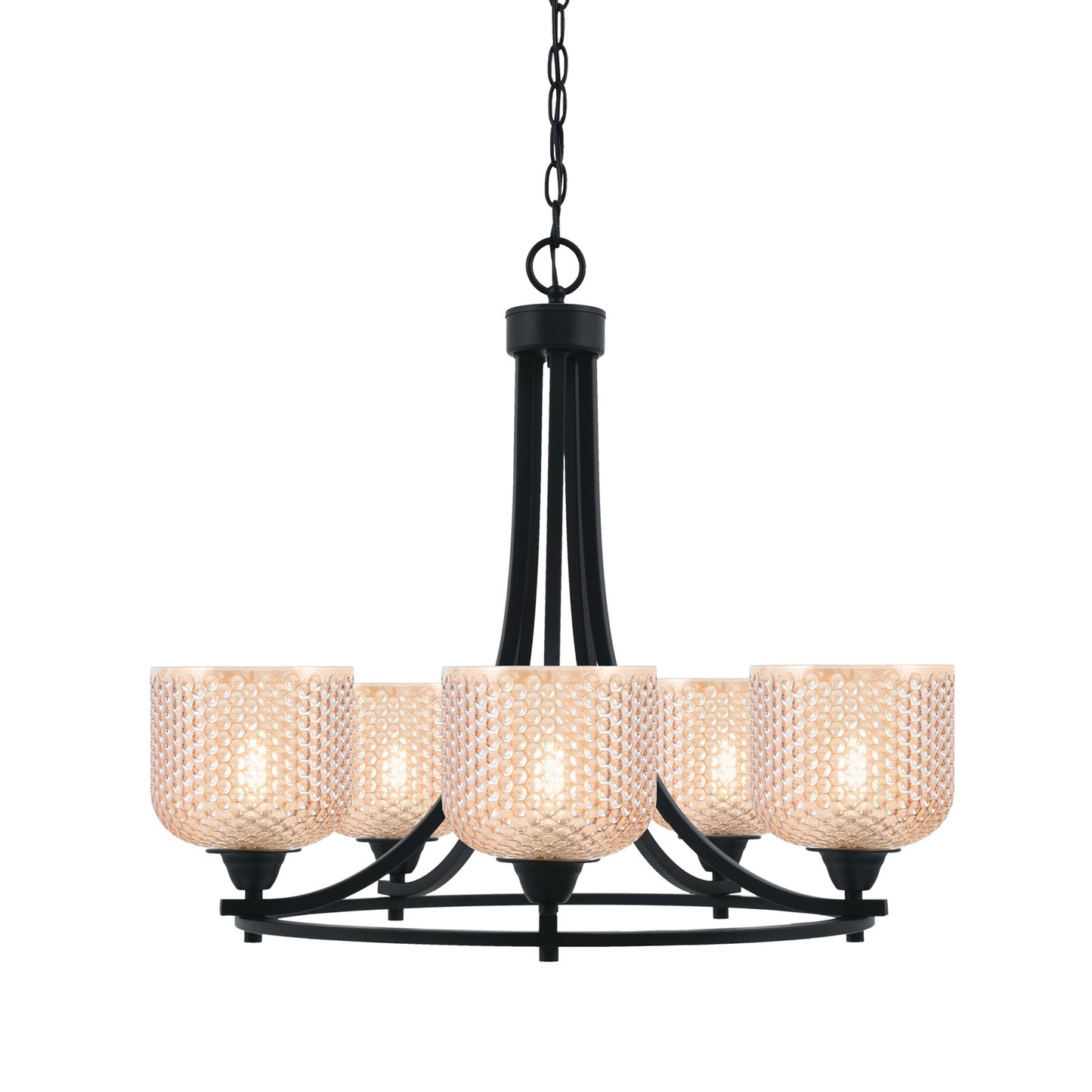 Toltec Paramount 23.5in 5-Light Uplight Chandelier | Modern Matte Black with Amber Glass | Dining Room & Entryway | 23.5 x 20 in | Model 3405-MB-4613