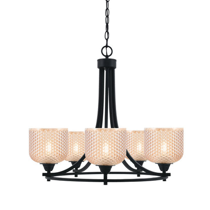 Toltec Paramount 23.5in 5-Light Uplight Chandelier | Modern Matte Black with Amber Glass | Dining Room & Entryway | 23.5 x 20 in | Model 3405-MB-4613