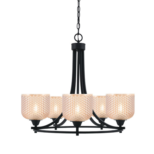 Toltec Paramount 23.5in 5-Light Uplight Chandelier | Modern Matte Black with Amber Glass | Dining Room & Entryway | 23.5 x 20 in | Model 3405-MB-4613