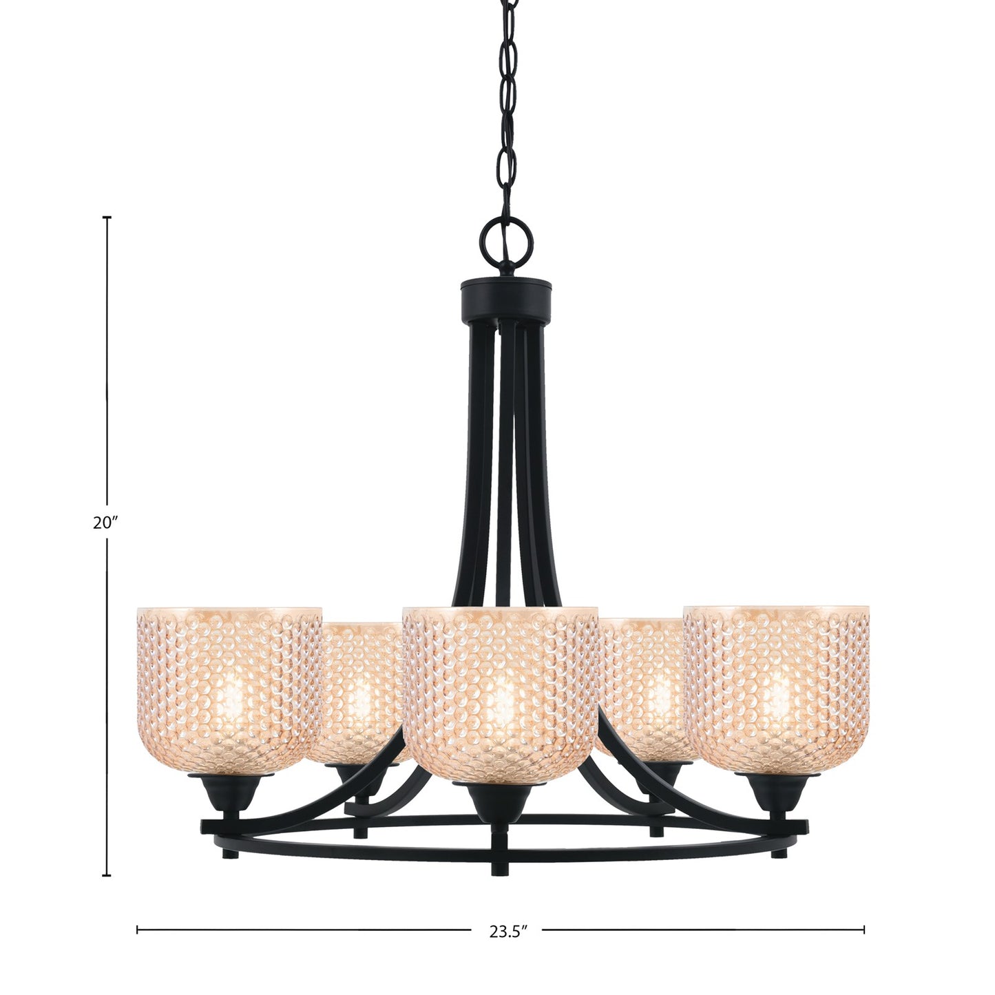 Toltec Paramount 23.5in 5-Light Uplight Chandelier | Modern Matte Black with Amber Glass | Dining Room & Entryway | 23.5 x 20 in | Model 3405-MB-4613