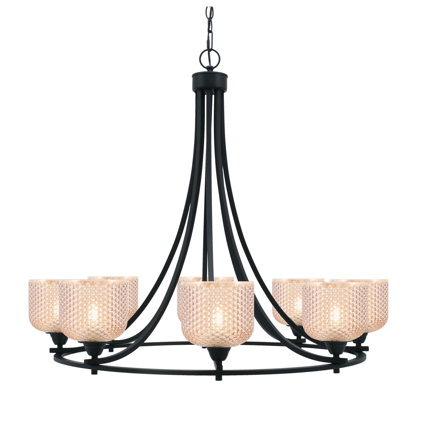 Toltec Paramount 33.25in 8-Light Uplight Chandelier | Modern Matte Black with Amber Glass | Dining Room & Foyer | 33.25 x 28.75 in | Model 3408-MB-4613