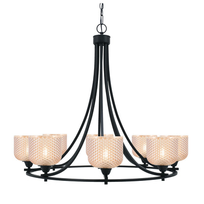 Toltec Paramount 33.25in 8-Light Uplight Chandelier | Modern Matte Black with Amber Glass | Dining Room & Foyer | 33.25 x 28.75 in | Model 3408-MB-4613