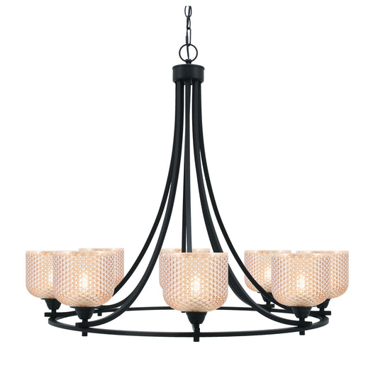 Toltec Paramount 33.25in 8-Light Uplight Chandelier | Modern Matte Black with Amber Glass | Dining Room & Foyer | 33.25 x 28.75 in | Model 3408-MB-4613