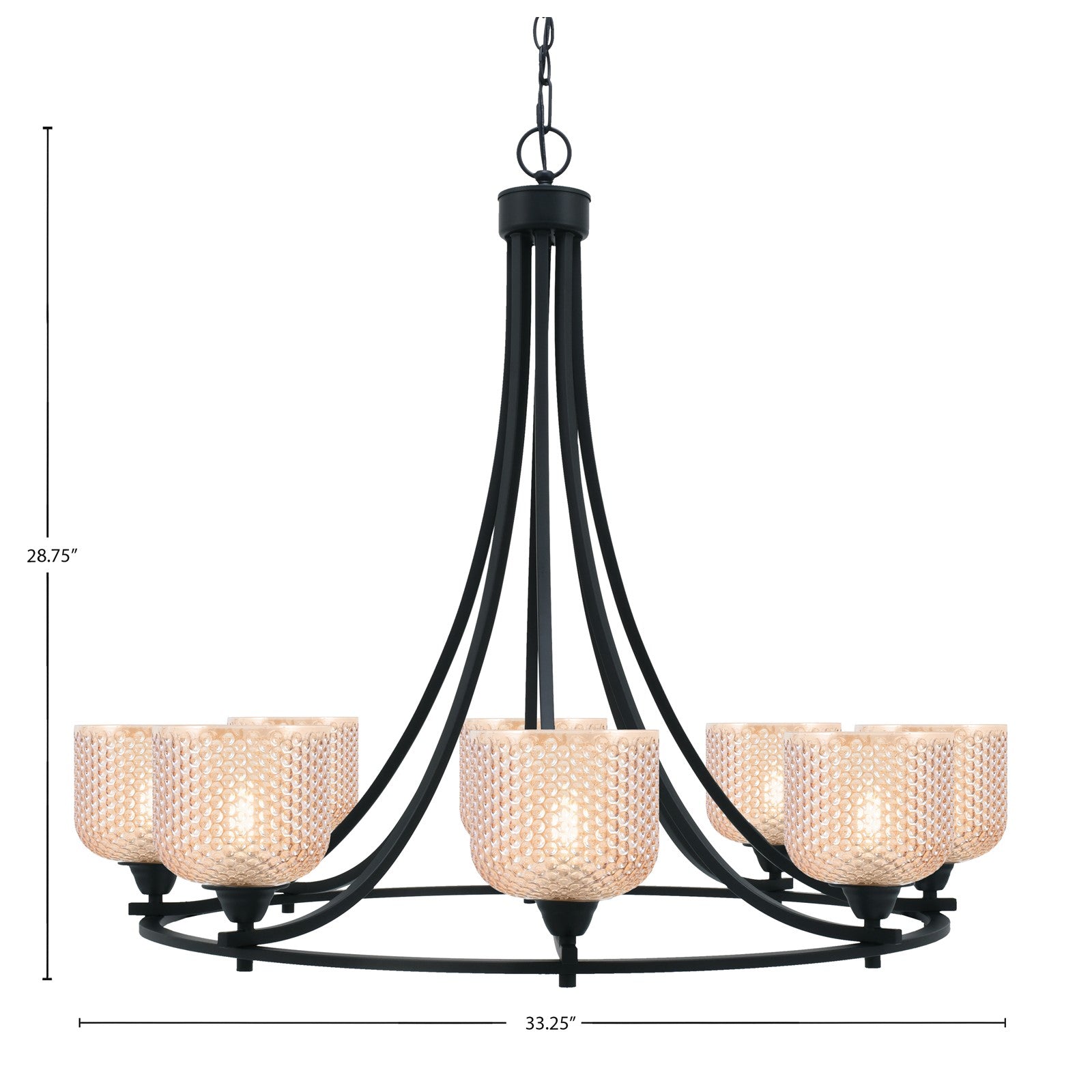 Toltec Paramount 33.25in 8-Light Uplight Chandelier | Modern Matte Black with Amber Glass | Dining Room & Foyer | 33.25 x 28.75 in | Model 3408-MB-4613