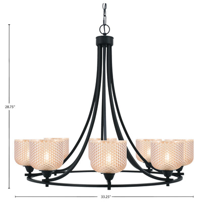 Toltec Paramount 33.25in 8-Light Uplight Chandelier | Modern Matte Black with Amber Glass | Dining Room & Foyer | 33.25 x 28.75 in | Model 3408-MB-4613