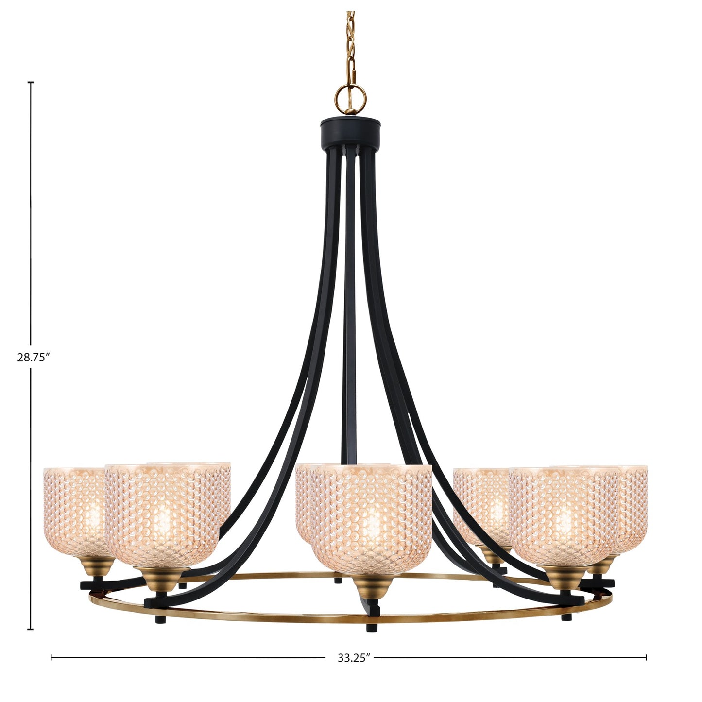 Toltec Paramount 33.25in 8-Light Uplight Chandelier | Modern Matte Black and Brass with Amber Glass | Dining Room & Foyer | 33.25 x 28.75 in | Model 3408-MBBR-4613