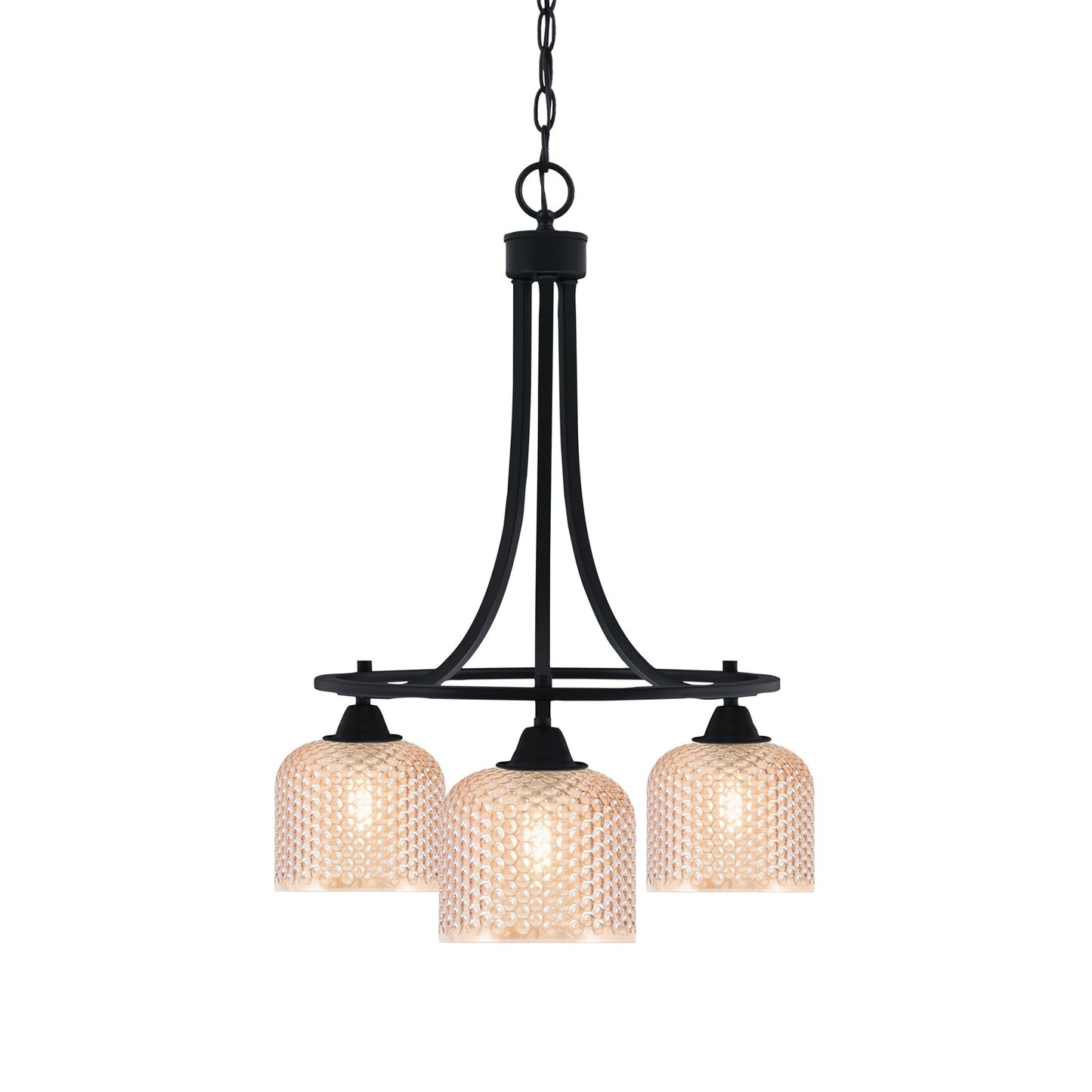 Toltec Paramount 17in 3-Light Downlight Chandelier | Industrial Matte Black Steel and Amber Textured Glass | Dining Room & Kitchen Island | Model 3413-MB-4613