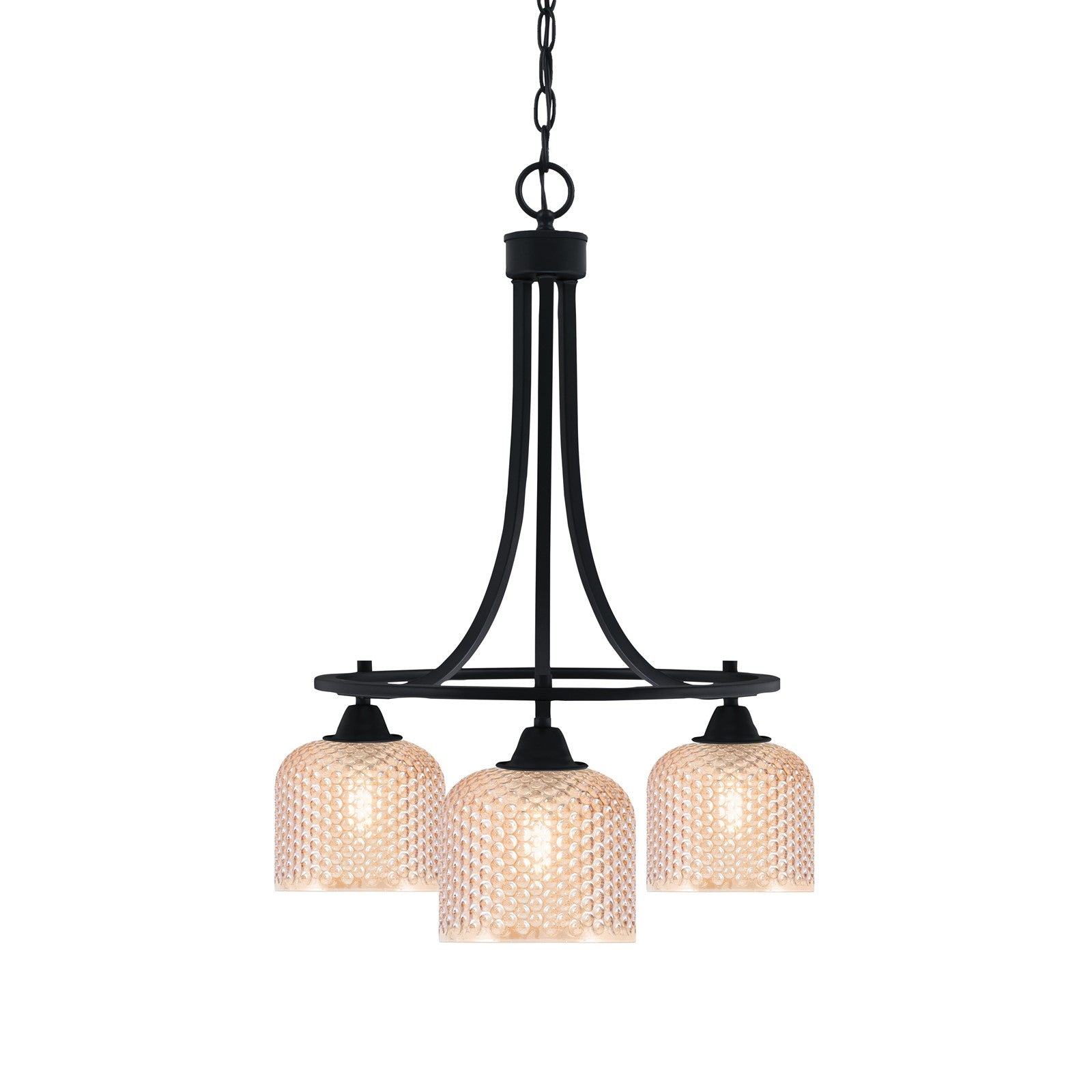 Toltec Paramount 17in 3-Light Downlight Chandelier | Industrial Matte Black Steel and Amber Textured Glass | Dining Room & Kitchen Island | Model 3413-MB-4613