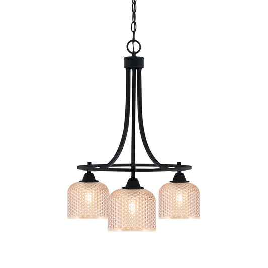 Toltec Paramount 17in 3-Light Downlight Chandelier | Industrial Matte Black Steel and Amber Textured Glass | Dining Room & Kitchen Island | Model 3413-MB-4613