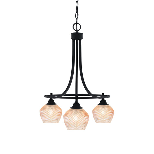 Toltec Paramount 17in 3-Light Downlight Chandelier | Industrial Matte Black Steel and Amber Textured Glass | Kitchen Island & Dining Room | Model 3413-MB-4623