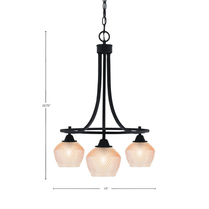 Toltec Paramount 17in 3-Light Downlight Chandelier | Industrial Matte Black Steel and Amber Textured Glass | Kitchen Island & Dining Room | Model 3413-MB-4623