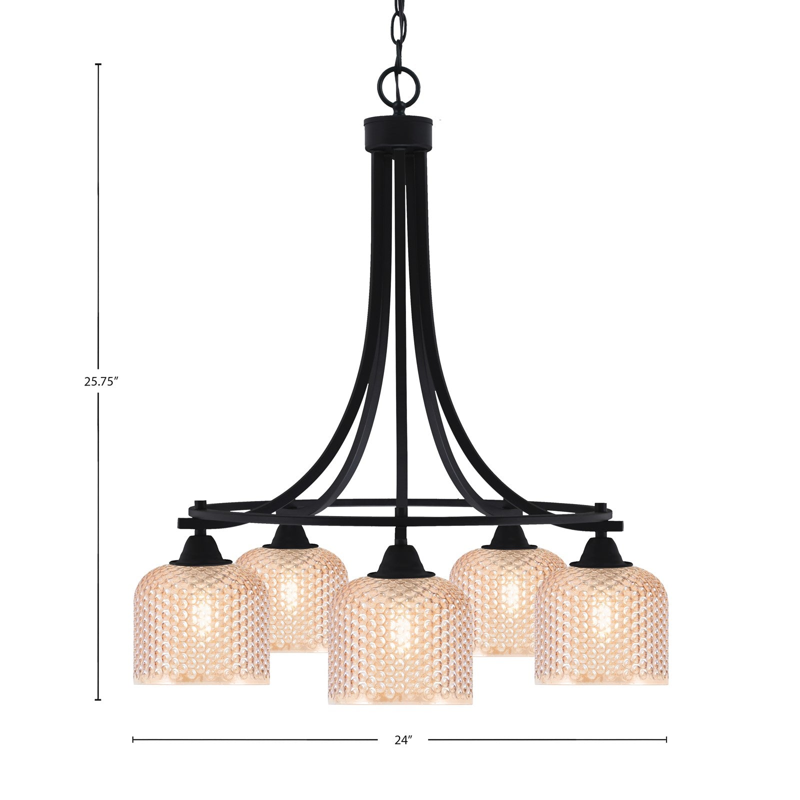 Toltec Paramount 24in 5-Light Downlight Chandelier | Industrial Matte Black Steel and Amber Textured Glass | Dining Room & Kitchen Island | Model 3415-MB-4613