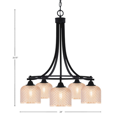 Toltec Paramount 24in 5-Light Downlight Chandelier | Industrial Matte Black Steel and Amber Textured Glass | Dining Room & Kitchen Island | Model 3415-MB-4613