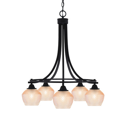 Toltec Paramount 24in 5-Light Downlight Chandelier | Industrial Matte Black Steel and Amber Textured Glass | Dining Room & Kitchen Island | Model 3415-MB-4623
