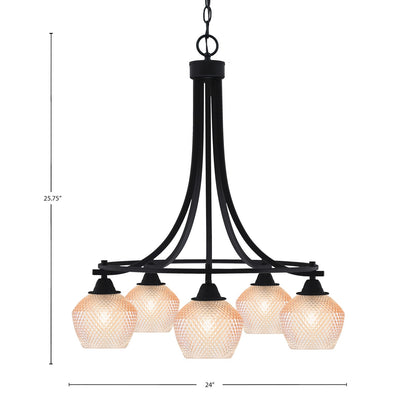 Toltec Paramount 24in 5-Light Downlight Chandelier | Industrial Matte Black Steel and Amber Textured Glass | Dining Room & Kitchen Island | Model 3415-MB-4623