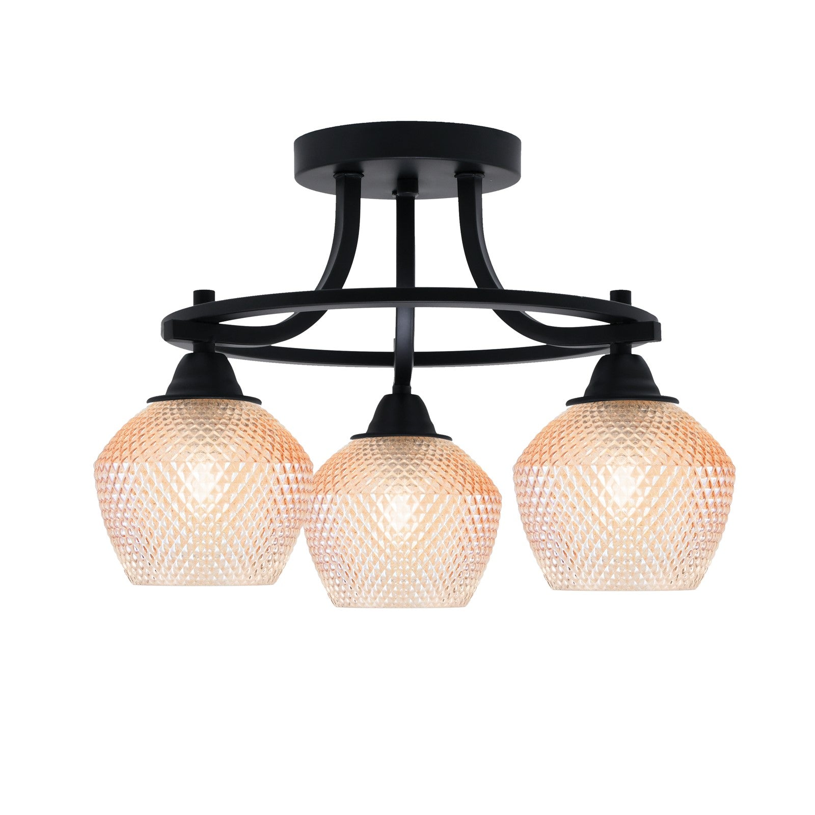 Toltec Paramount 14in 3-Light Semi-Flush Mount | Industrial Matte Black Steel and Amber Textured Glass | Entryway & Hallway | 14 x 12.75 in | Model 3417-MB-4623