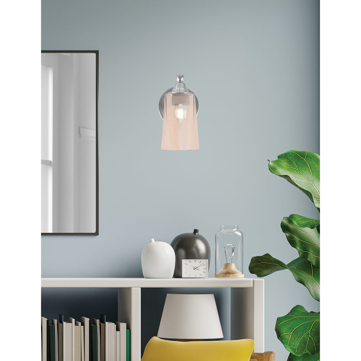 Toltec Paramount 9in 1-Light Wall Sconce | Brushed Nickel and Amber Gradient Glass | Bathroom & Hallway | 5 x 7 x 9 in | Model 3421-BN-263