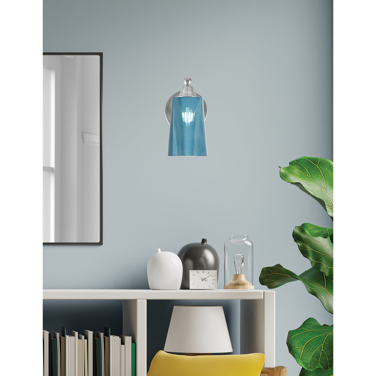 Toltec Paramount 9in 1-Light Wall Sconce | Brushed Nickel and Blue Gradient Glass | Bathroom & Hallway | 5 x 7 x 9 in | Model 3421-BN-265