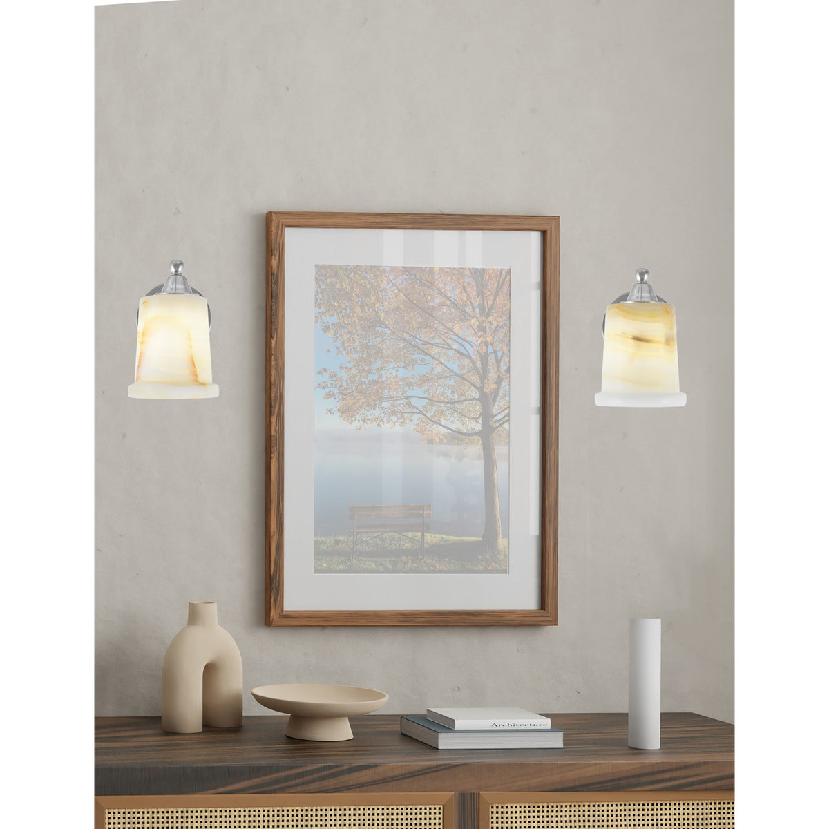 Toltec Paramount 5in 1-Light Wall Sconce | Brushed Nickel and Natural Stone Glass | Bathroom & Hallway | 5 x 5.75 x 7.75 in | Model 3421-BN-4128