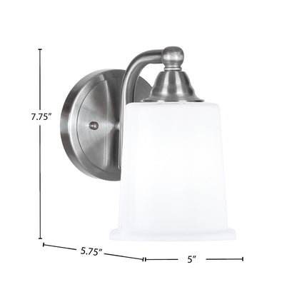 Toltec Paramount 7.75in 1-Light Wall Sconce | Brushed Nickel and White Opal Glass | Bathroom & Hallway | 5 x 7.5 x 7.75 in | Model 3421-BN-5031
