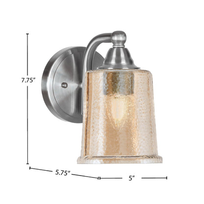 Toltec Paramount 5in 1-Light Wall Sconce | Brushed Nickel and Amber Bubble Glass | Bathroom & Hallway | 5 x 7.5 x 7.75 in | Model 3421-BN-5033