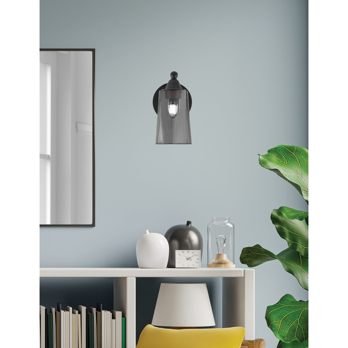 Toltec Paramount 5in 1-Light Wall Sconce | Matte Black and Smoke Bubble Glass | Bathroom & Hallway | 5 x 7 x 9 in | Model 3421-MB-262