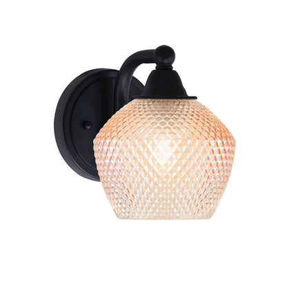 Toltec Paramount 6in 1-Light Wall Sconce | Industrial Matte Black Steel and Amber Textured Glass | Hallway & Bedroom Accent | 6 x 7.5 x 8 in | Model 3421-MB-4623
