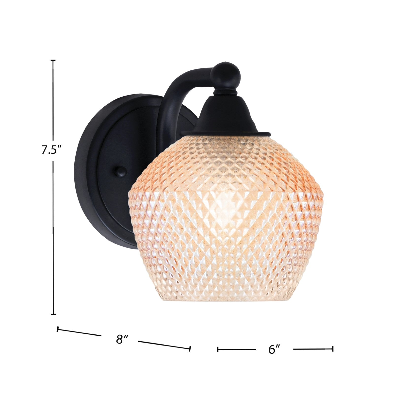 Toltec Paramount 6in 1-Light Wall Sconce | Industrial Matte Black Steel and Amber Textured Glass | Hallway & Bedroom Accent | 6 x 7.5 x 8 in | Model 3421-MB-4623