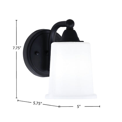 Toltec Paramount 1-Light Wall Sconce | Modern Matte Black and White Opal Glass | Bathroom & Hallway Vanity Light | Model 3421-MB-5031
