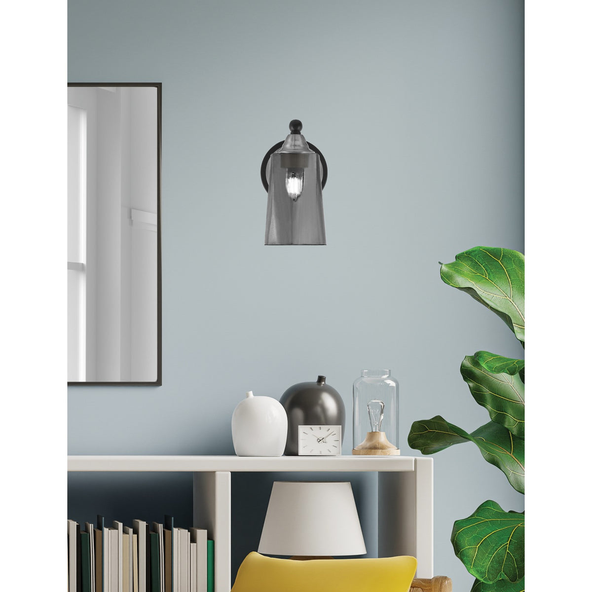 Toltec Paramount 9in 1-Light Wall Sconce | Modern Matte Black and Brushed Nickel with Smoke Bubble Glass | Bathroom & Hallway | Model 3421-MBBN-262