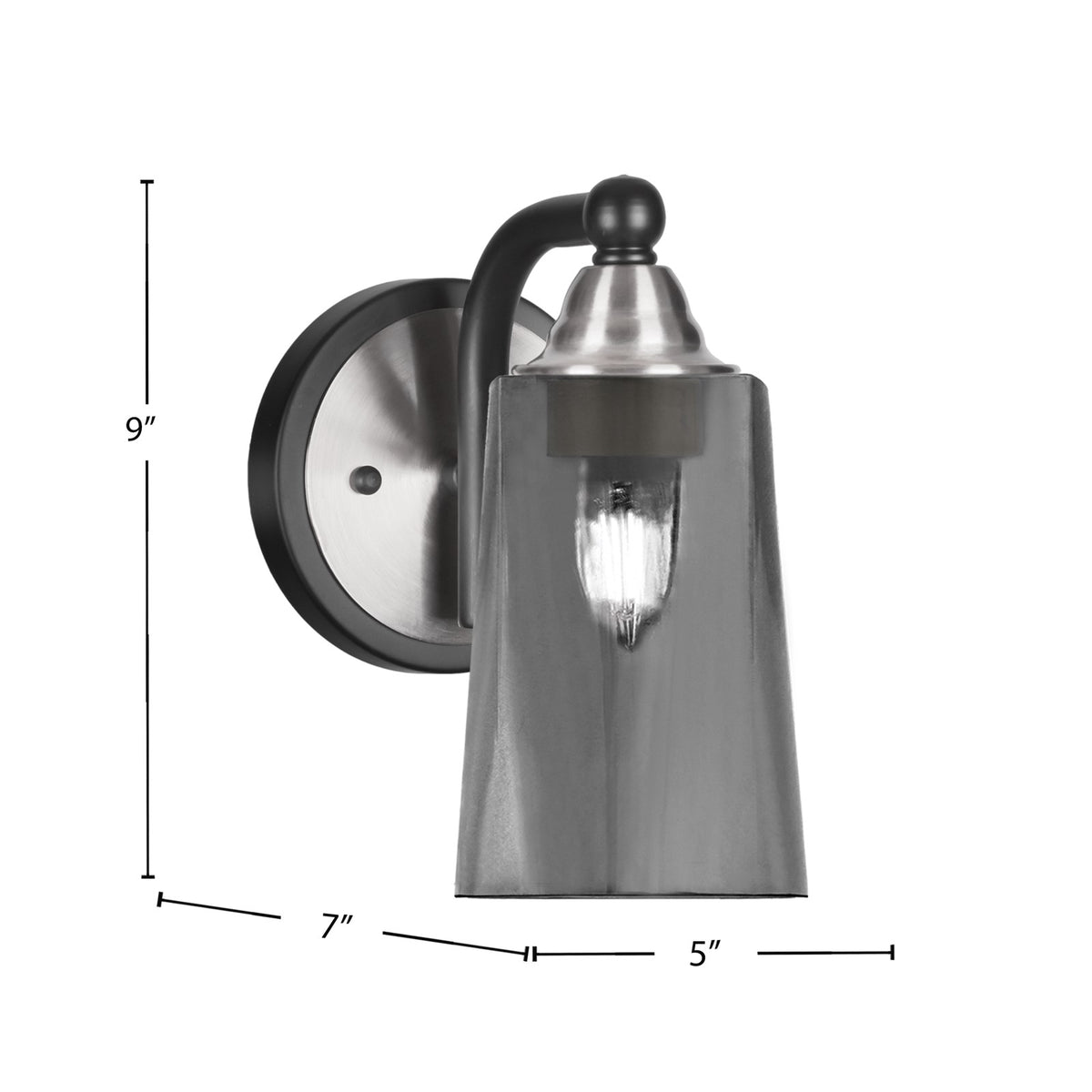 Toltec Paramount 9in 1-Light Wall Sconce | Modern Matte Black and Brushed Nickel with Smoke Bubble Glass | Bathroom & Hallway | Model 3421-MBBN-262