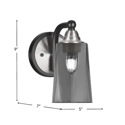 Toltec Paramount 9in 1-Light Wall Sconce | Modern Matte Black and Brushed Nickel with Smoke Bubble Glass | Bathroom & Hallway | Model 3421-MBBN-262