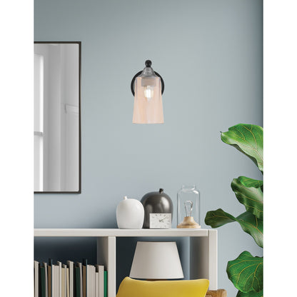 Toltec Paramount 9in 1-Light Wall Sconce | Modern Matte Black and Brushed Nickel with Amber Gradient Glass | Bathroom & Hallway | Model 3421-MBBN-263