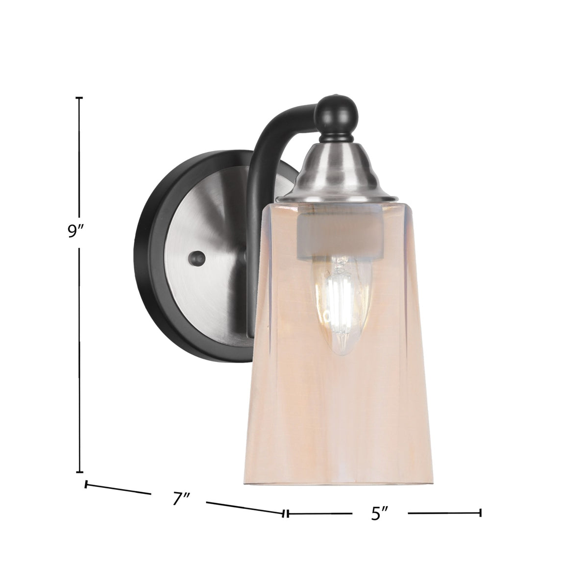 Toltec Paramount 9in 1-Light Wall Sconce | Modern Matte Black and Brushed Nickel with Amber Gradient Glass | Bathroom & Hallway | Model 3421-MBBN-263