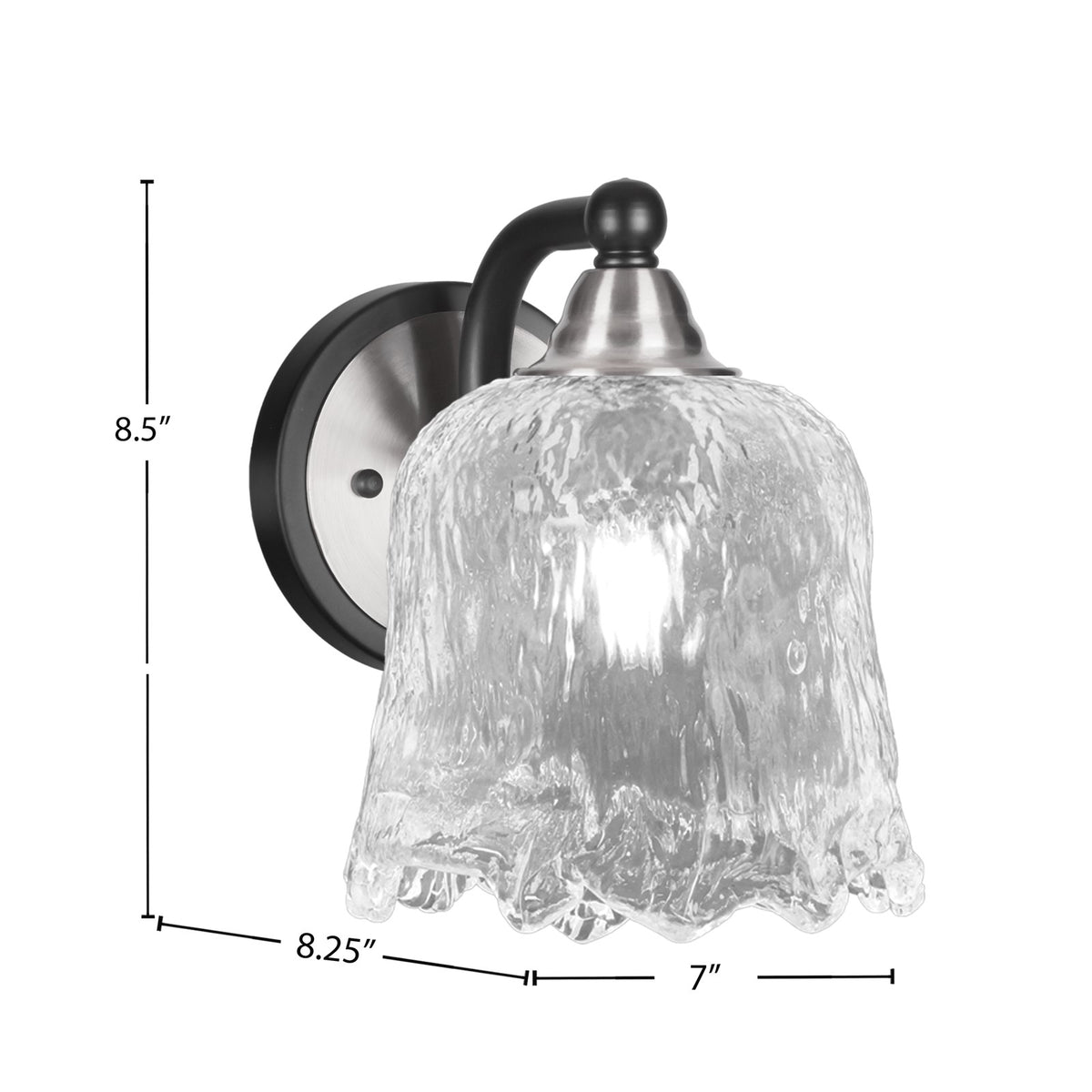 Toltec Paramount 7in 1-Light Wall Sconce | Modern Matte Black and Brushed Nickel with Clear Lava Glass | Bathroom & Hallway | Model 3421-MBBN-4230