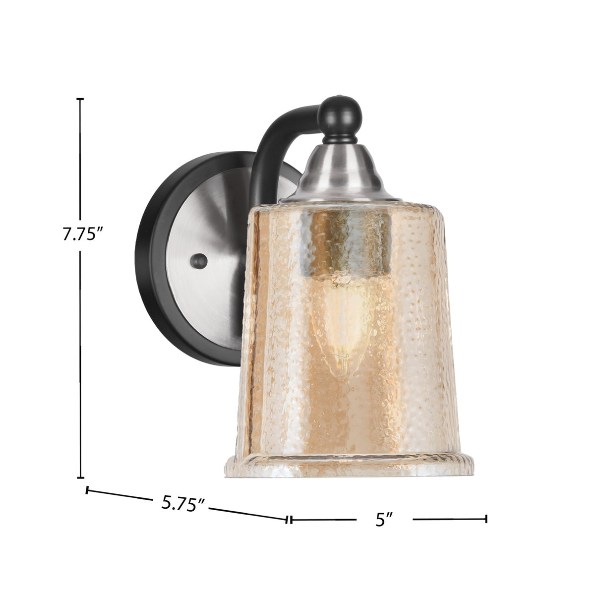 Toltec Paramount 5in 1-Light Wall Sconce | Modern Matte Black and Brushed Nickel with Amber Bubble Glass | Bathroom & Hallway | Model 3421-MBBN-5033