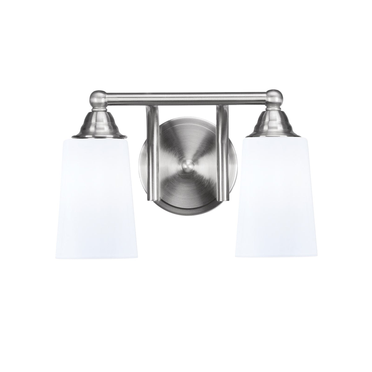 Toltec Paramount 2-Light Bath Bar | Transitional Brushed Nickel and White Opal Glass | Bathroom Vanity & Powder Room | 7.25 x 8.75 in | Model 3422-BN-261