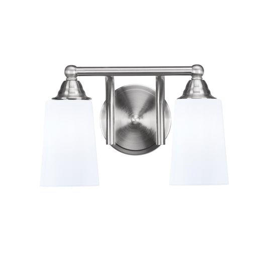 Toltec Paramount 2-Light Bath Bar | Transitional Brushed Nickel and White Opal Glass | Bathroom Vanity & Powder Room | 7.25 x 8.75 in | Model 3422-BN-261