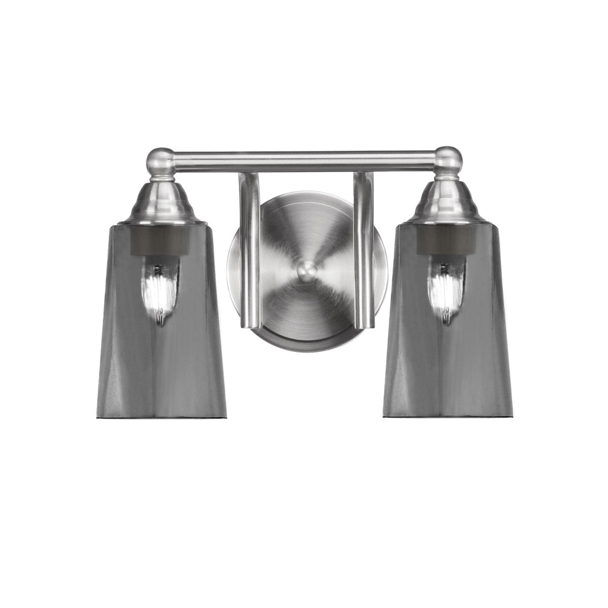 Toltec Paramount 2-Light Bath Bar | Transitional Brushed Nickel and Smoke Bubble Glass | Bathroom Vanity & Powder Room | 7.25 x 8.75 in | Model 3422-BN-262