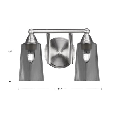 Toltec Paramount 2-Light Bath Bar | Transitional Brushed Nickel and Smoke Bubble Glass | Bathroom Vanity & Powder Room | 7.25 x 8.75 in | Model 3422-BN-262