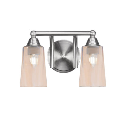 Toltec Paramount 2-Light Bath Bar | Transitional Brushed Nickel and Amber Gradient Glass | Bathroom Vanity & Powder Room | 7.25 x 8.75 in | Model 3422-BN-263