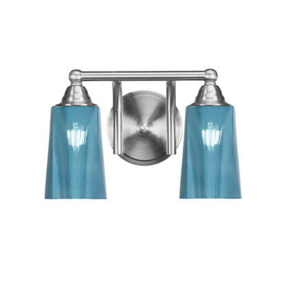 Toltec Paramount 2-Light Bath Bar | Transitional Brushed Nickel and Blue Gradient Glass | Bathroom Vanity & Powder Room | 7.25 x 8.75 in | Model 3422-BN-265
