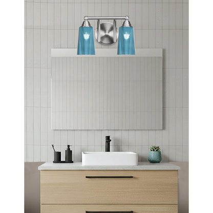 Toltec Paramount 2-Light Bath Bar | Transitional Brushed Nickel and Blue Gradient Glass | Bathroom Vanity & Powder Room | 7.25 x 8.75 in | Model 3422-BN-265