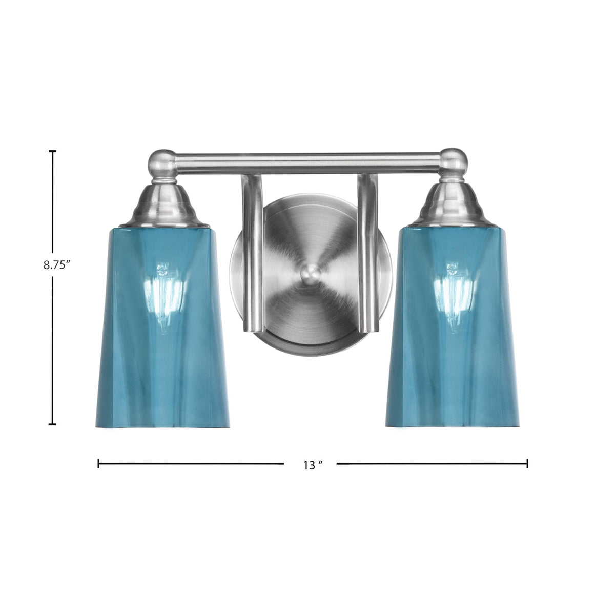 Toltec Paramount 2-Light Bath Bar | Transitional Brushed Nickel and Blue Gradient Glass | Bathroom Vanity & Powder Room | 7.25 x 8.75 in | Model 3422-BN-265