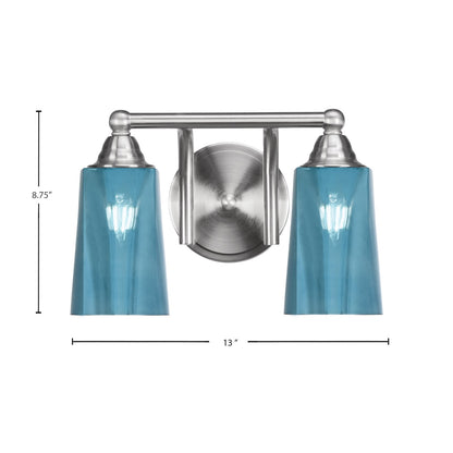 Toltec Paramount 2-Light Bath Bar | Transitional Brushed Nickel and Blue Gradient Glass | Bathroom Vanity & Powder Room | 7.25 x 8.75 in | Model 3422-BN-265