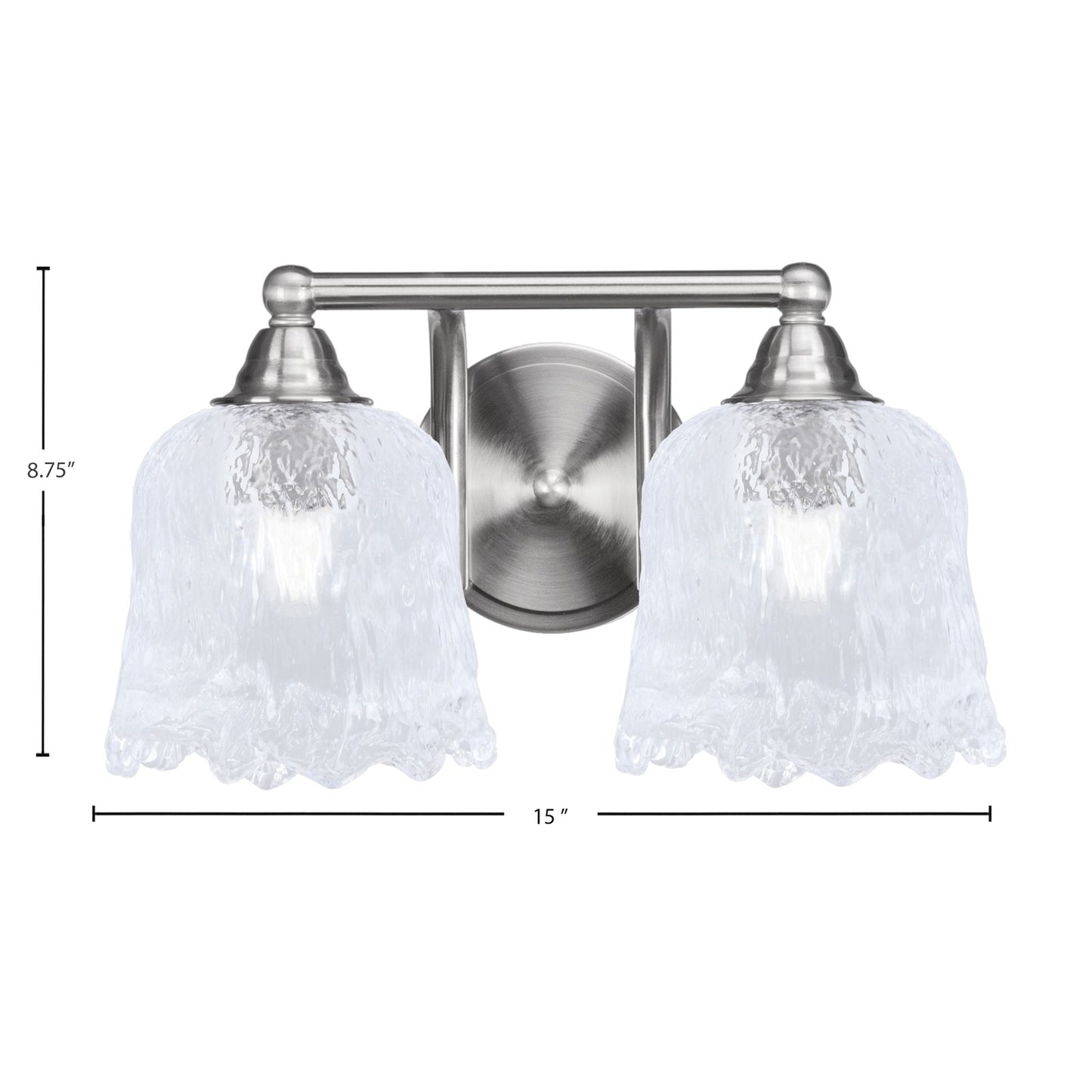 Toltec Paramount 2-Light Bath Bar | Brushed Nickel and Clear Lava Glass | Bathroom Vanity & Powder Room | 8 x 8.75 in | Model 3422-BN-4230
