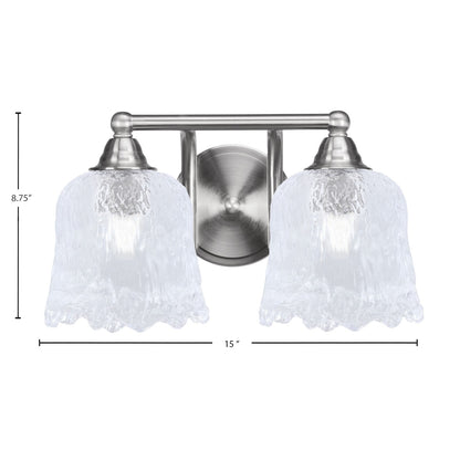 Toltec Paramount 2-Light Bath Bar | Brushed Nickel and Clear Lava Glass | Bathroom Vanity & Powder Room | 8 x 8.75 in | Model 3422-BN-4230